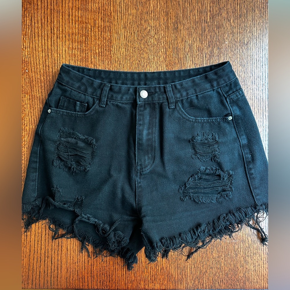 SHEIN Black Distressed Jean Shorts
